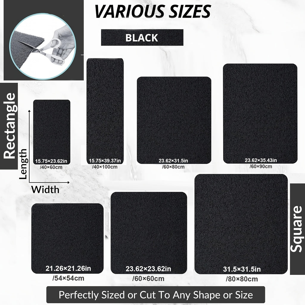 One Black Bathroom Anti-Slip Shower Mat, Multi-Size, Can Be Freely Cut, with a Grid-Lined Non-Slip Bottom, Equipped with Drainage Holes, Quick-Drying Bathroom Shower Mat, Soft PVC Loofah Bath Mat Anti-Slip, Suitable for Walk-In Showers And Kitchens,