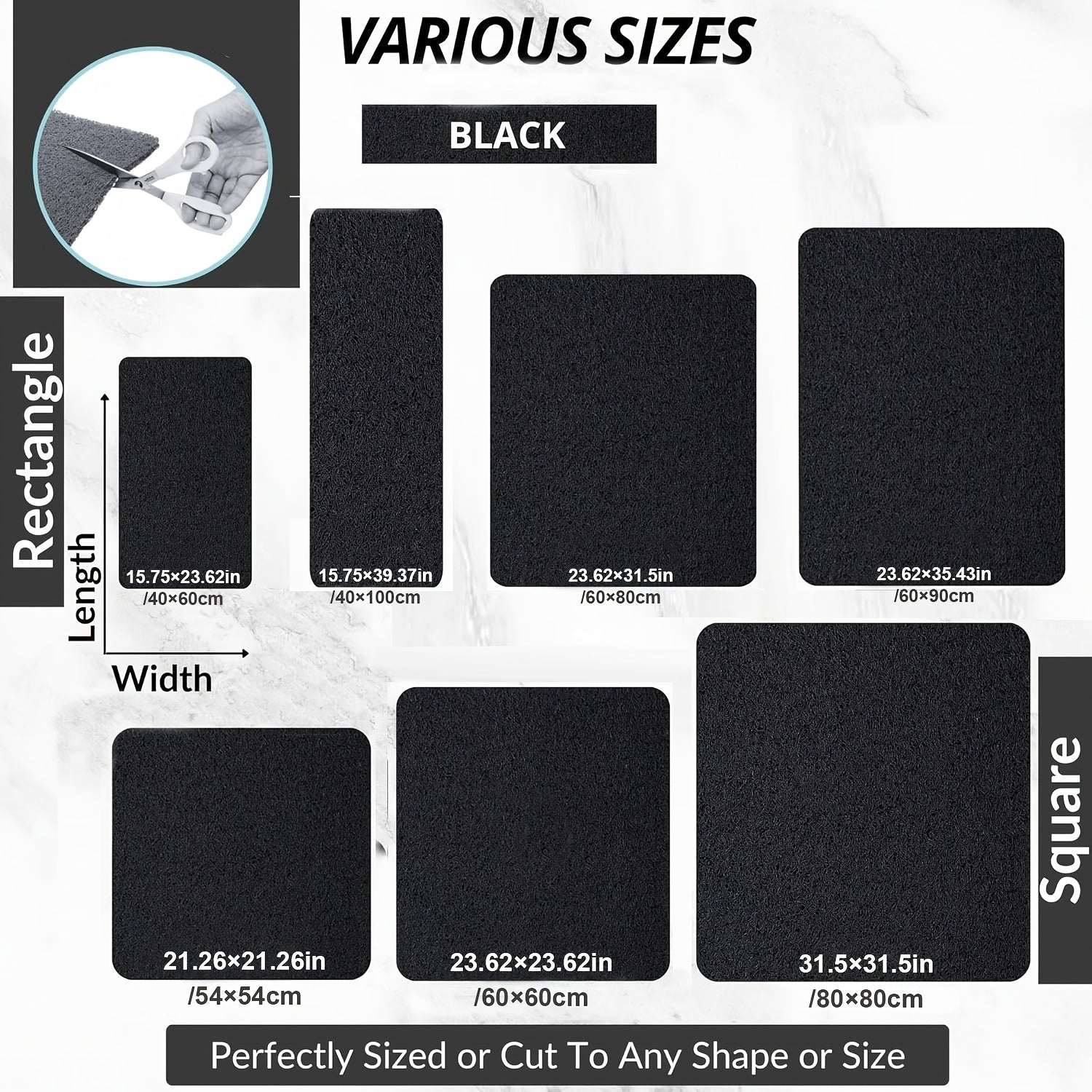 One Black Bathroom Anti-Slip Shower Mat, Multi-Size, Can Be Freely Cut, with a Grid-Lined Non-Slip Bottom, Equipped with Drainage Holes, Quick-Drying Bathroom Shower Mat, Soft PVC Loofah Bath Mat Anti-Slip, Suitable for Walk-In Showers And Kitchens,