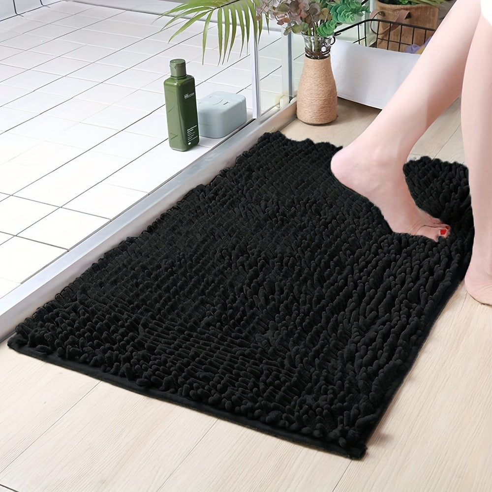 2pcs Chenille Bath Mat - U-Shaped, Rectangular, Absorbent, Non-Slip, Fluffy Plush Carpet for Bathroom Decoration