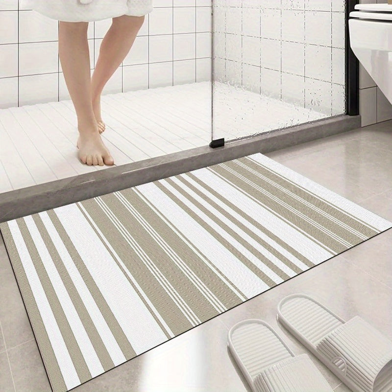 1pc Modern Striped Bath Mat - Non-Slip, Absorbent, Easy to Clean & Wash, Durable Rubber Backing, Rectangular Design for Bathroom, Bedroom, Kitchen, Laundry Room - Stylish Home Decor, Bathroom Mat