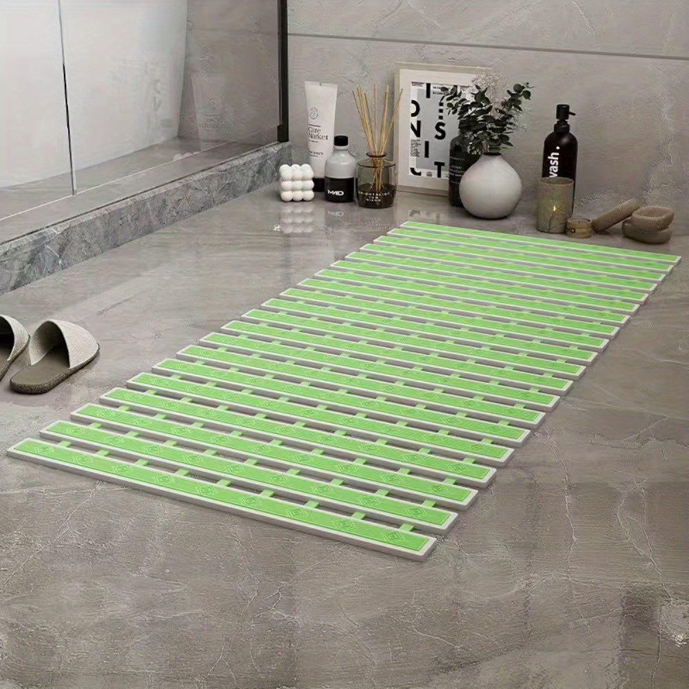 Bathroom TPE Bamboo Board Bath Mat - Non-Slip Shower Mat with Striped Design, 0.39inch Thick Rubber Backing, 4400gsm Durable Bathroom Floor Mat for Safety & Easy Cleaning, Bathroom Mat, Safety Shower Mat, Modern Bathroom Decor, Nonslip Backing