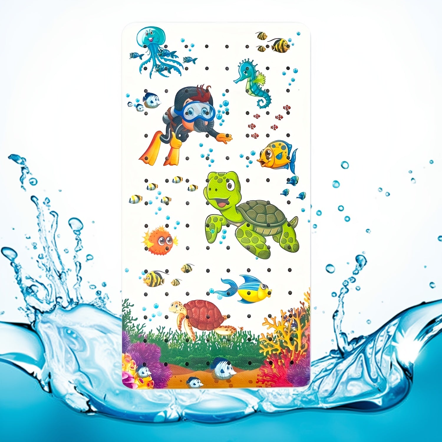 1pc Extra Long 16x40 Inch Non-Slip Bathtub Mat with Vibrant Underwater Sea Turtle & Coral Reef Design, Machine Washable PVC Shower Mat with Suction Cups, Massage Bubbles for Bathroom Safety & Decor, Bath Mats for Bathroom, Home Decor, Playful Pattern,