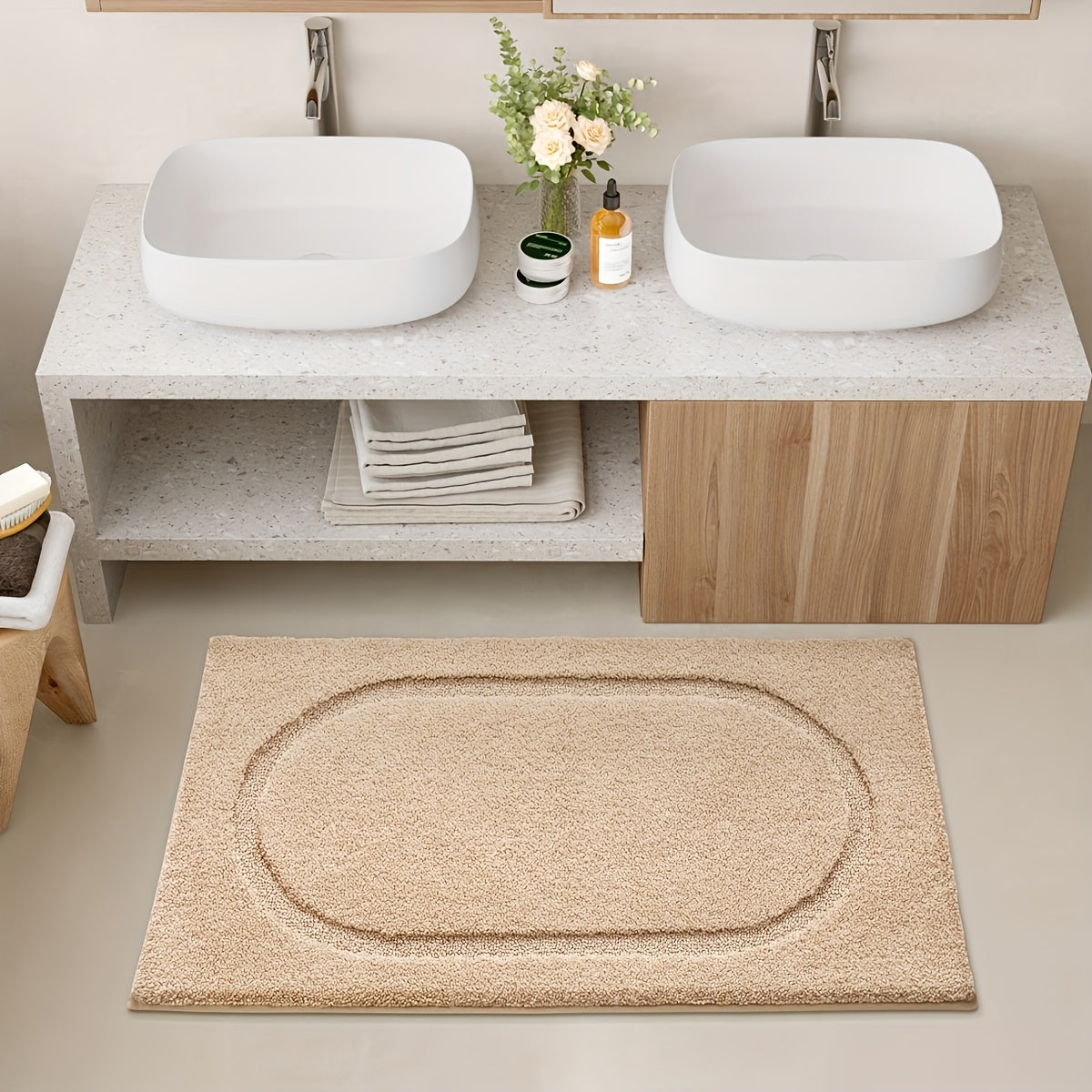 1pc, Bathroom Rug Mat, Soft And Absorbent Premium Bath Rug, Washable Non-Slip Bath Mat For Bathroom Floor, Tub, Shower Room And Entryway - Plush Rectangular Floor Mat