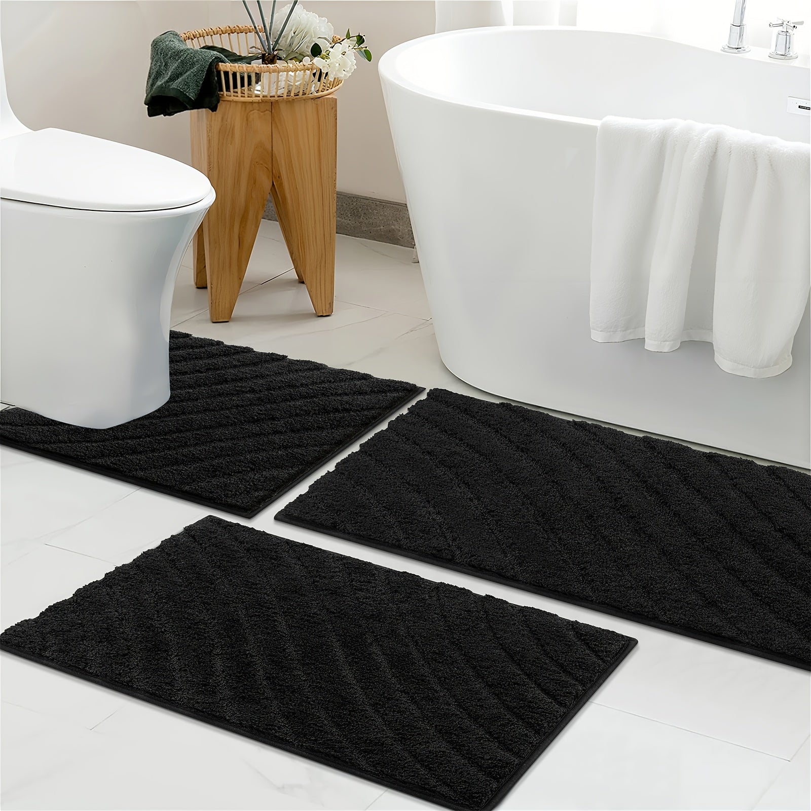 Microfiber Bath Mat Non Slip Shaggy Bathroom Rug Set 3pcs Bathroom Mat Set Super Absorbent Bath Mats for Bathroom Washable Quick-Dry Bathroom Rugs for Floor, Tub And Shower, Home Decor