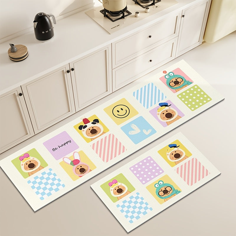 Diatomic Mud Cartoon Bear Kitchen Mats Home Long Strip Water-absorbing and Oil-absorbing Two-piece Floor Mats Bathroom Anti-slip Quick-drying Mats
