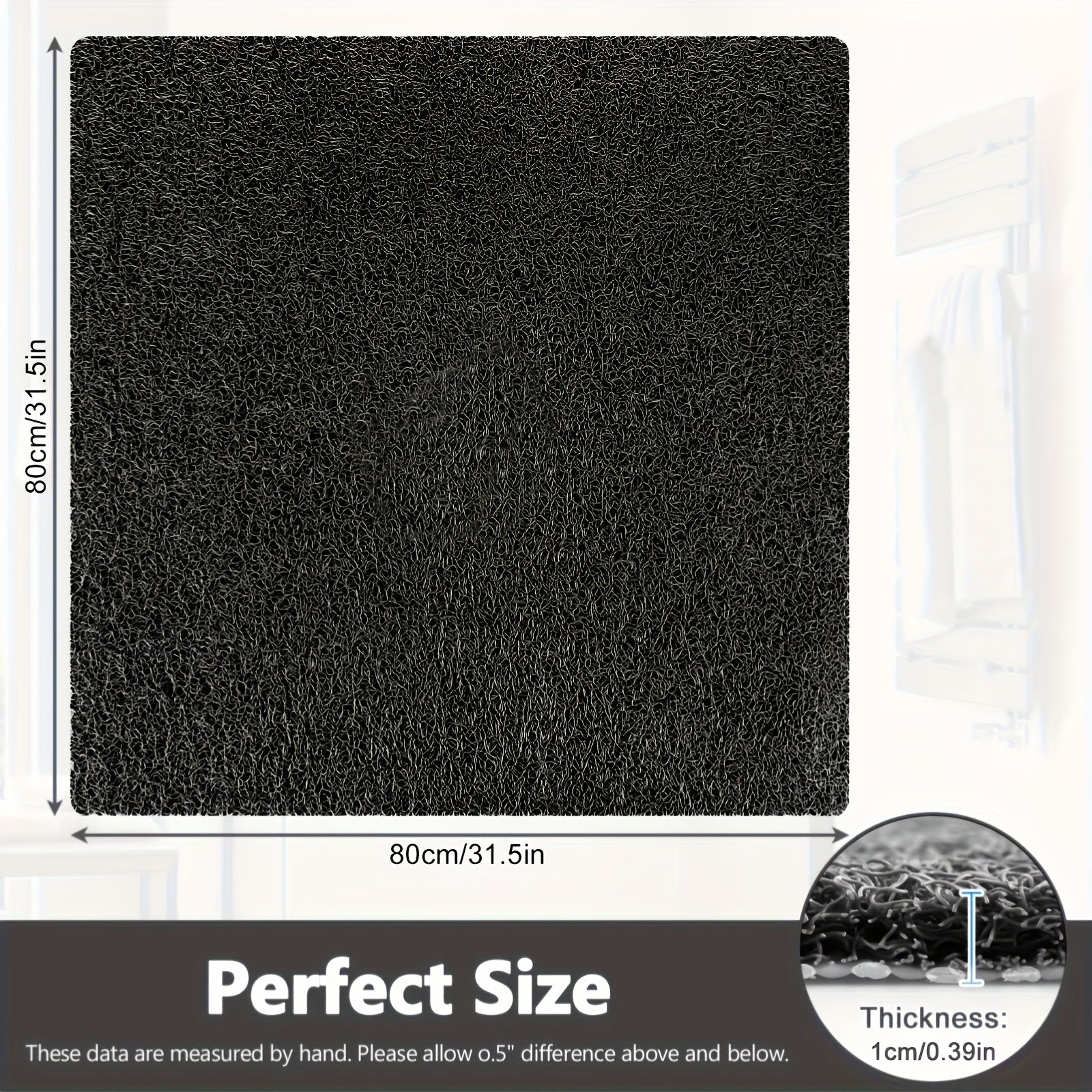 One Black Bathroom Anti-Slip Shower Mat, Multi-Size, Can Be Freely Cut, with a Grid-Lined Non-Slip Bottom, Equipped with Drainage Holes, Quick-Drying Bathroom Shower Mat, Soft PVC Loofah Bath Mat Anti-Slip, Suitable for Walk-In Showers And Kitchens,