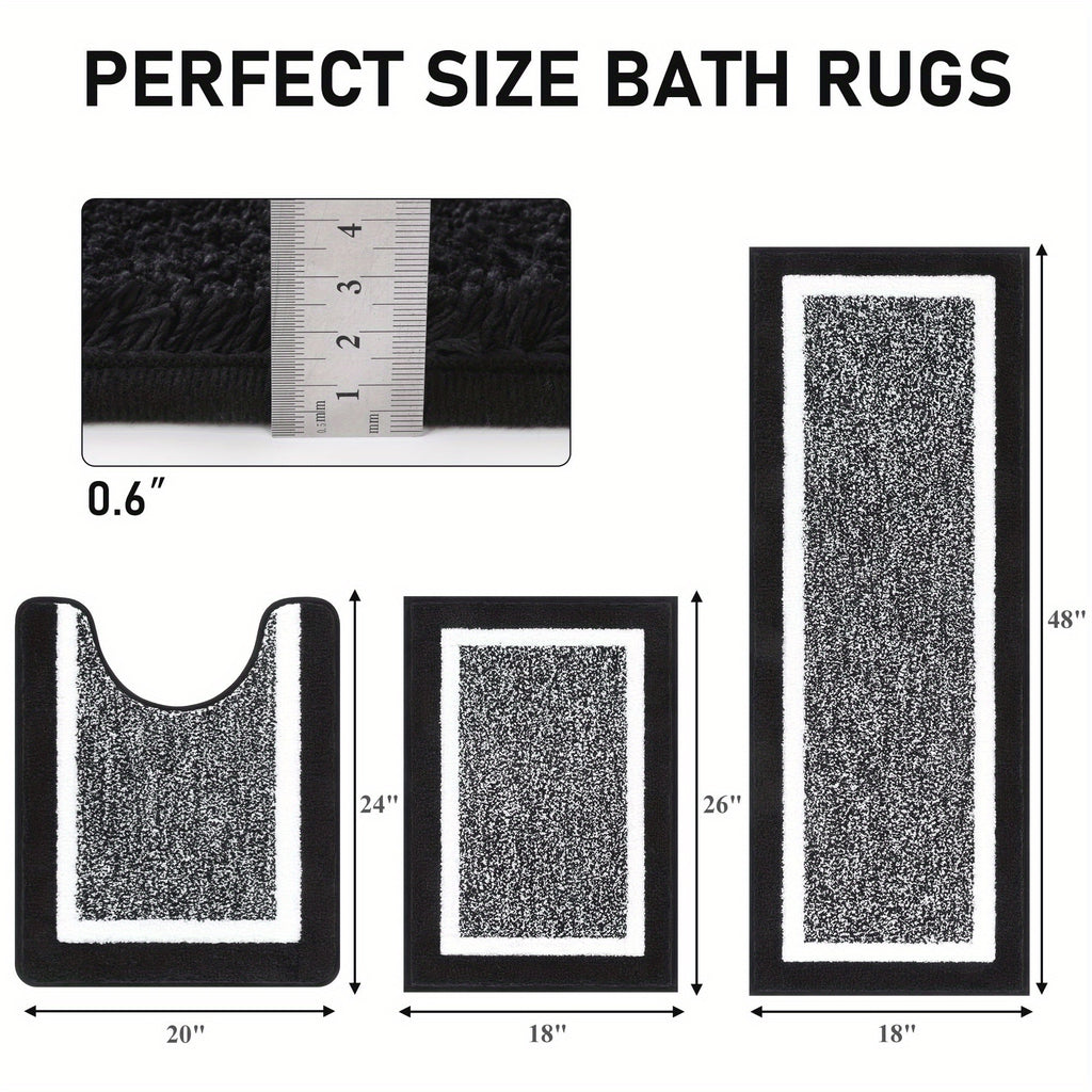 Bathroom Rug Mat Set 3pcs, Microfiber Shaggy Bath Set, Non-Slip Ultra Soft Carpet Mats, Absorbent with U-Shaped Toilet for Bathroom, Tub, Shower, home decor