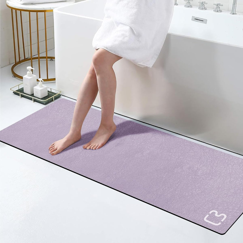Extra Long Bath Mat - Lavender Diatomaceous Earth Bathroom, Fast-Dry Non-Slip Shower Mat with Rubber Backing, Super Absorbent Large Floor Mat for Tub, Shower, Sink - Elegant Bathroom Decor, Minimalist Design, Spa Lovers