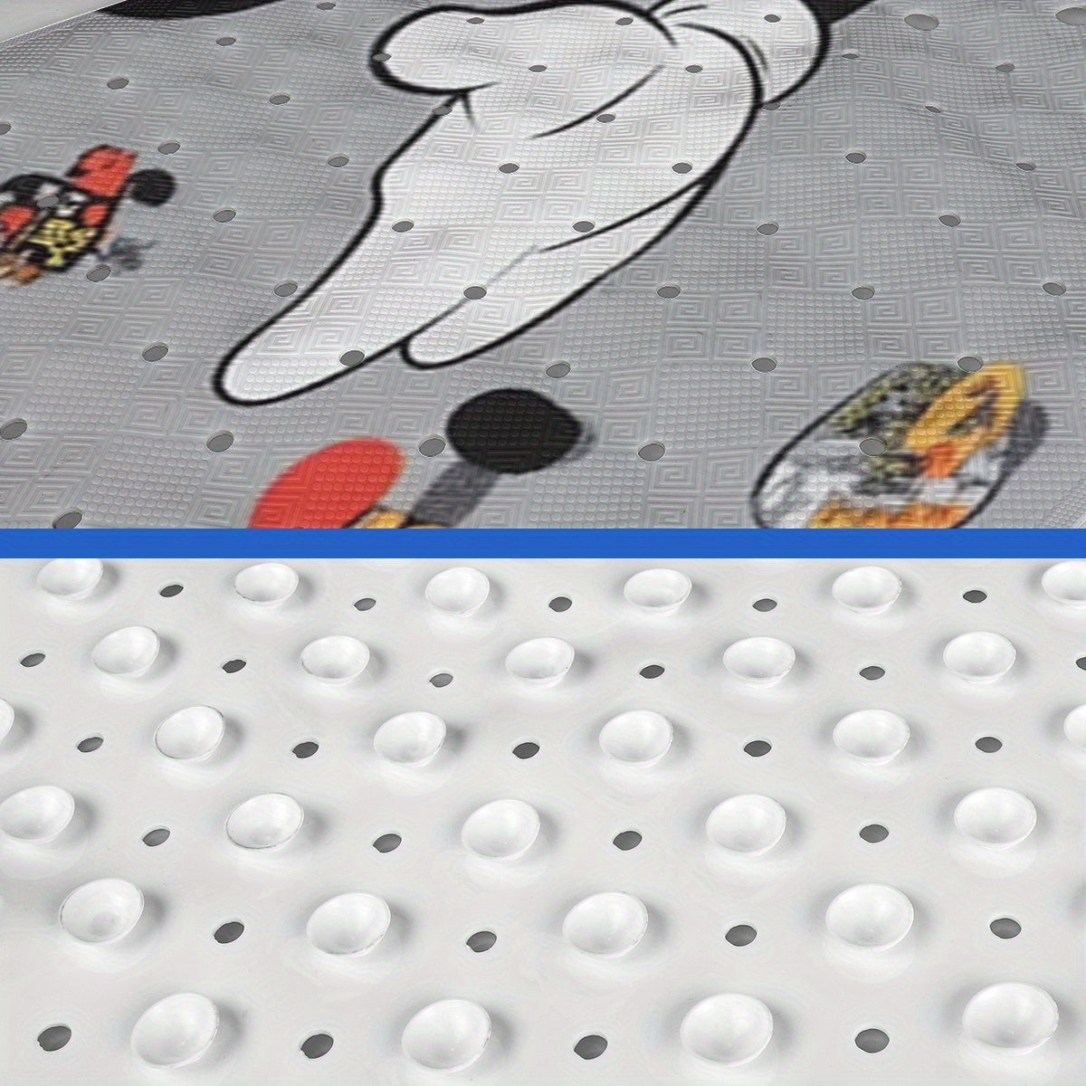 1pc Mickey Mouse Non-Slip Bath Mat - Extra Long Shower (15.7x39.3in) with Anti-Slip Backing, Drainage Hole & Suction Cups - Mickey & Footprints Bathroom Decor for Home, Travel - Machine Washable PVC Floor Mat, Bathroom Decor And Accessories, Cartoon