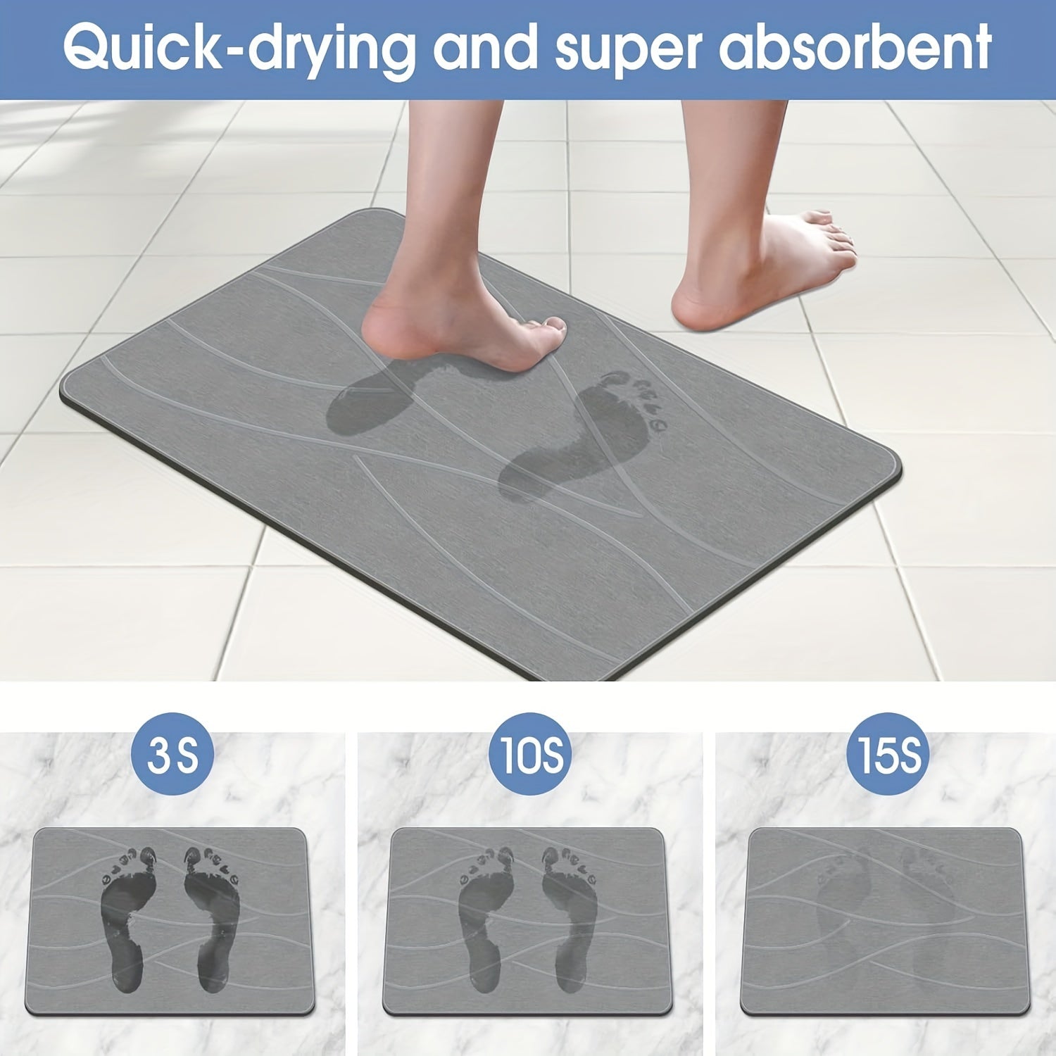 1pc Quick-Dry, Non-Slip Diatom Mud Bathroom Mat - Absorbent Polyester Floor Rug with Geometric Wave Design for Shower, Entryway, Kitchen, Living Room, Bedroom - Ideal for Family Use, Bathroom Floor Mat | Modern Bathroom Mat | Durable Bathroom Mat,