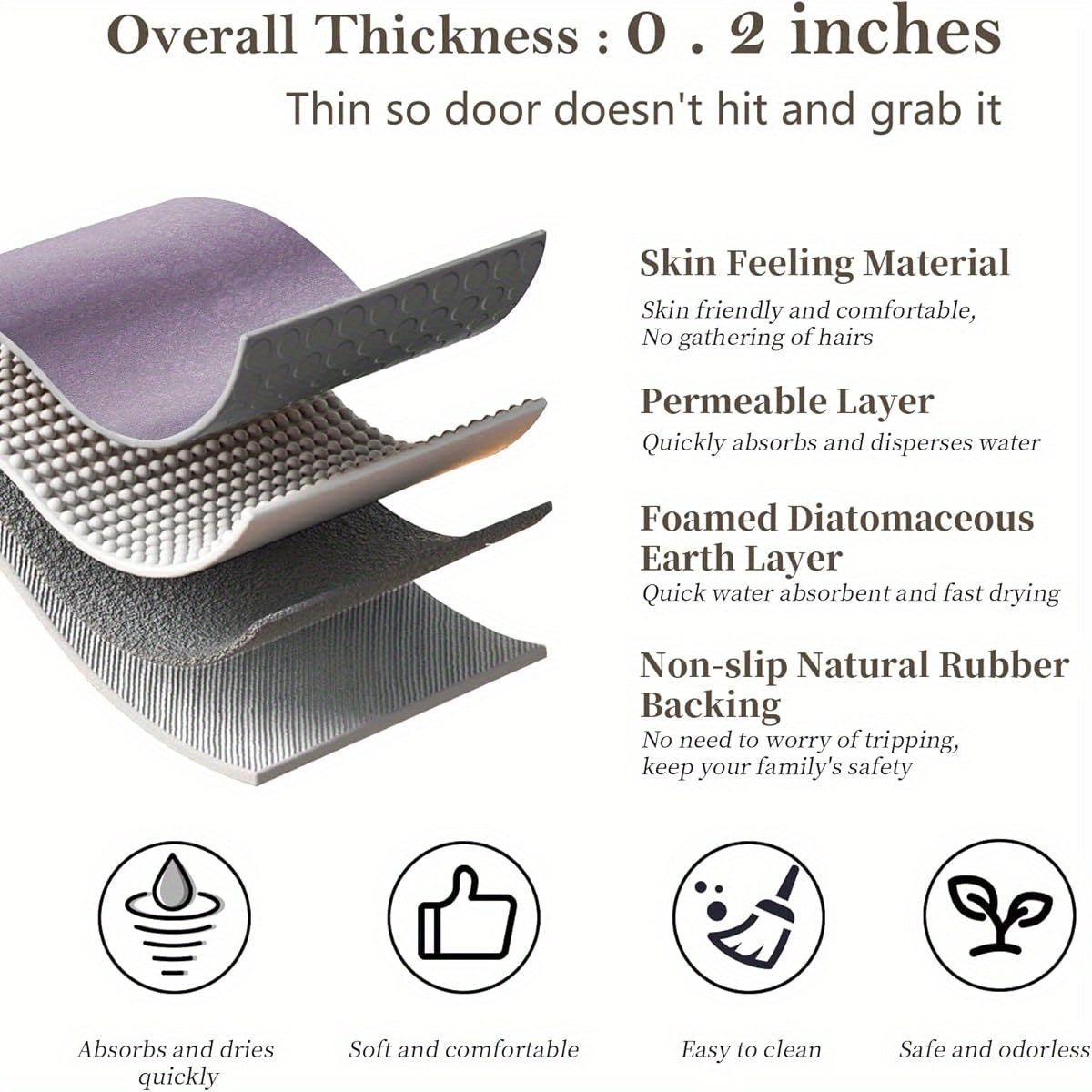 Extra Long Bath Mat - Lavender Diatomaceous Earth Bathroom, Fast-Dry Non-Slip Shower Mat with Rubber Backing, Super Absorbent Large Floor Mat for Tub, Shower, Sink - Elegant Bathroom Decor, Minimalist Design, Spa Lovers