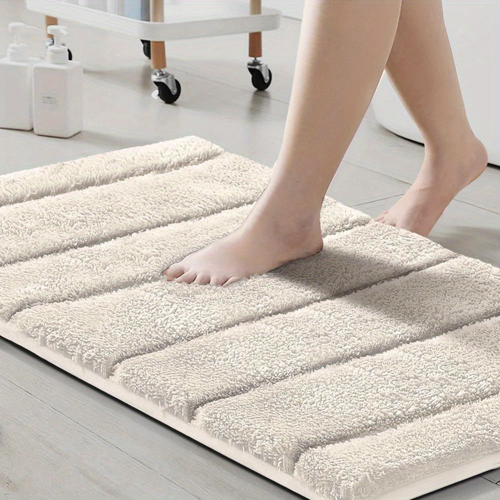 2pcs Bathroom Rugs Thick Velvet Bath Rug Super Shaggy Soft Non-Slip Water Absorbent Striped Bath Mat Quick Dry Washable Fluffy Plush Bathroom Floor Rugs for Shower PRINCEDECO