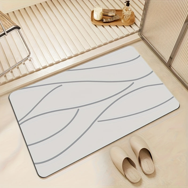 1pc Quick-Dry, Non-Slip Diatom Mud Bathroom Mat - Absorbent Polyester Floor Rug with Geometric Wave Design for Shower, Entryway, Kitchen, Living Room, Bedroom - Ideal for Family Use, Bathroom Floor Mat | Modern Bathroom Mat | Durable Bathroom Mat,