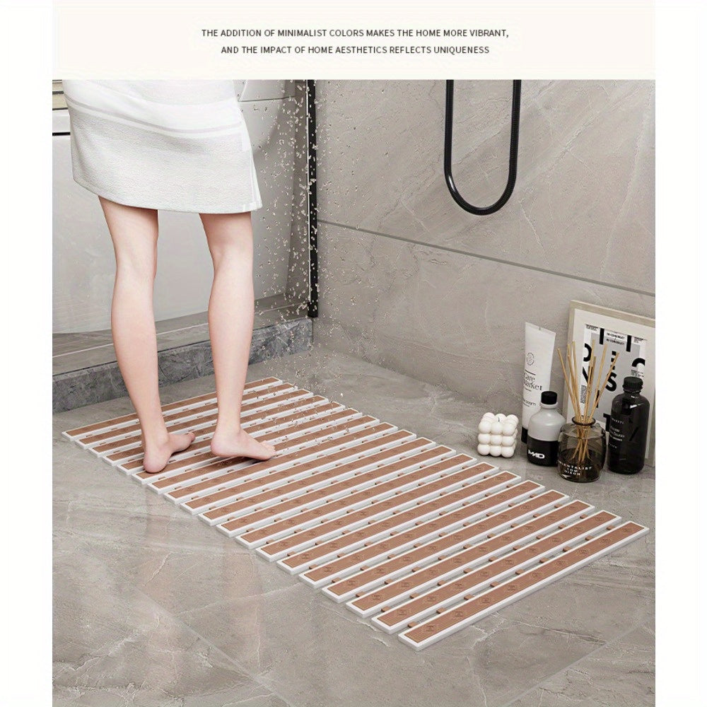 Bathroom TPE Bamboo Board Bath Mat - Non-Slip Shower Mat with Striped Design, 0.39inch Thick Rubber Backing, 4400gsm Durable Bathroom Floor Mat for Safety & Easy Cleaning, Bathroom Mat, Safety Shower Mat, Modern Bathroom Decor, Nonslip Backing