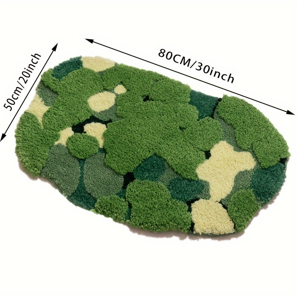 [Machine Washable Moss-Shaped Rug] Ultra-Soft Plush Moss-Shaped Bath Mat with Non-Slip TPR Backing - Super Absorbent Polyester, Machine Washable Rectangular Rug for Bathroom Decor