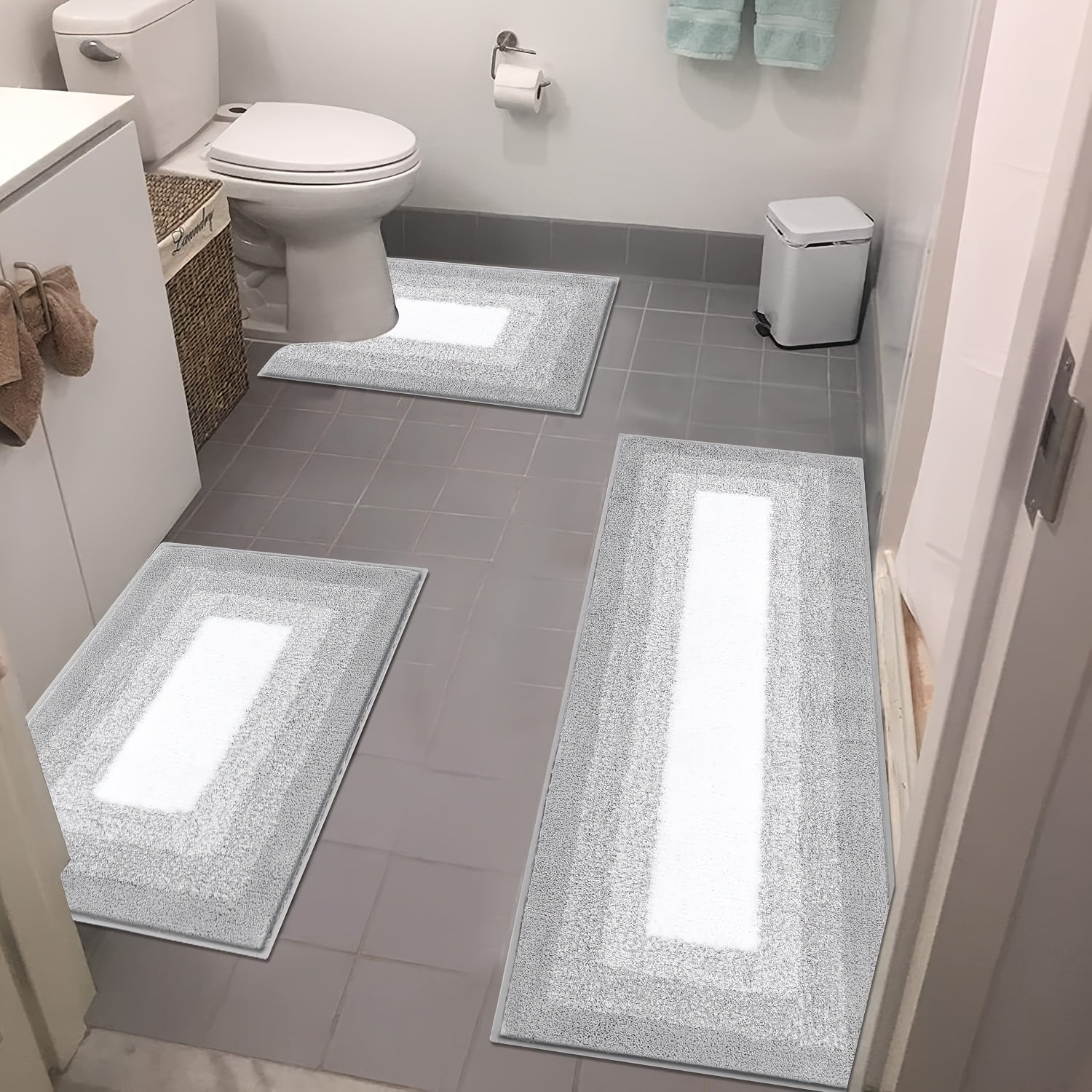 Soft Comfortable Bathroom Rugs Sets 3pcs, Plush Shaggy Bath Rugs for Bathroom Anti-Slip, Absorbent Microfiber Bathroom Mat Home Decor with U-Shaped Contour Toilet Mat for Bathroom Tub, Shower