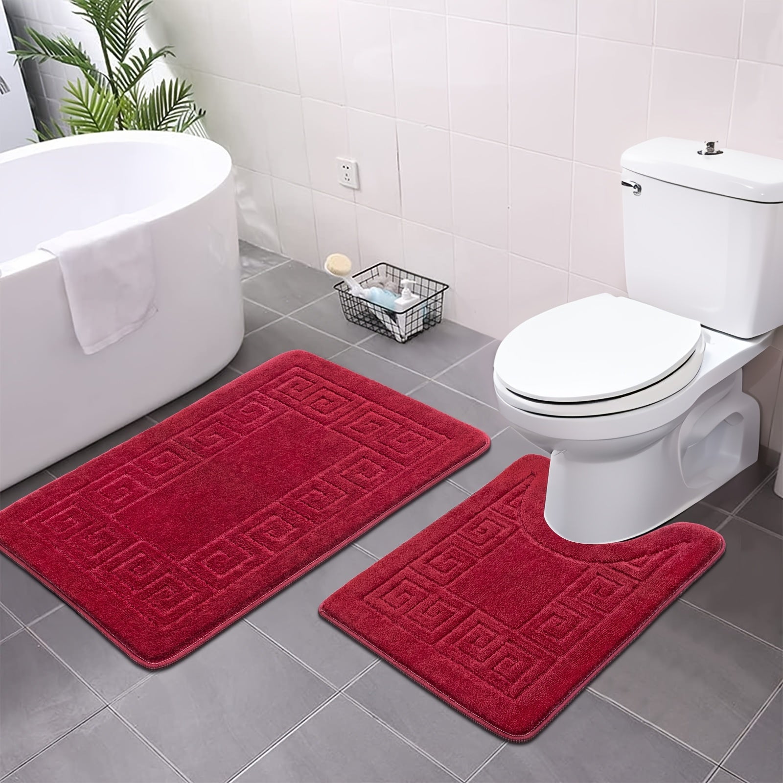 Bathroom Rugs Sets 3 Piece, Non Slip Bath Mats for Bathroom Floor, Shaggy Microfiber Bath Rugs, Absorbent Bathroom Mats Carpet, Bathroom Runner Shower Mat with U Shaped Toilet Rug