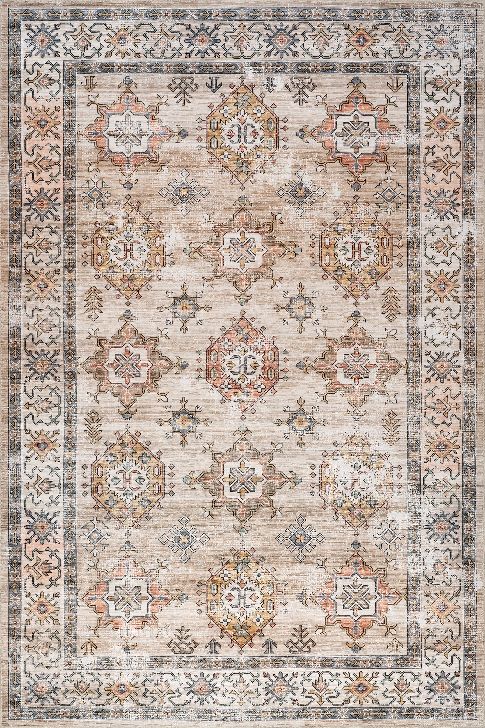Francesca Timeworn Charm Spill Proof Washable Rug | Beige