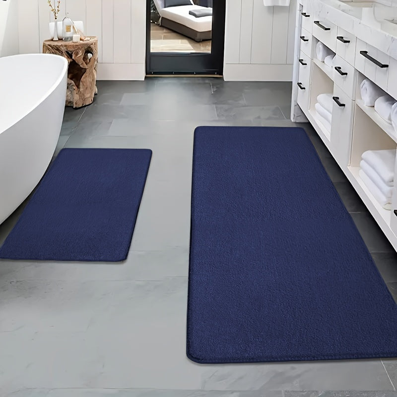 2pcs Thickened Flannel Bathroom Absorbent Floor Mat Set, Furry Bathtub Non-slip Doorstep Mat Entrance Mat