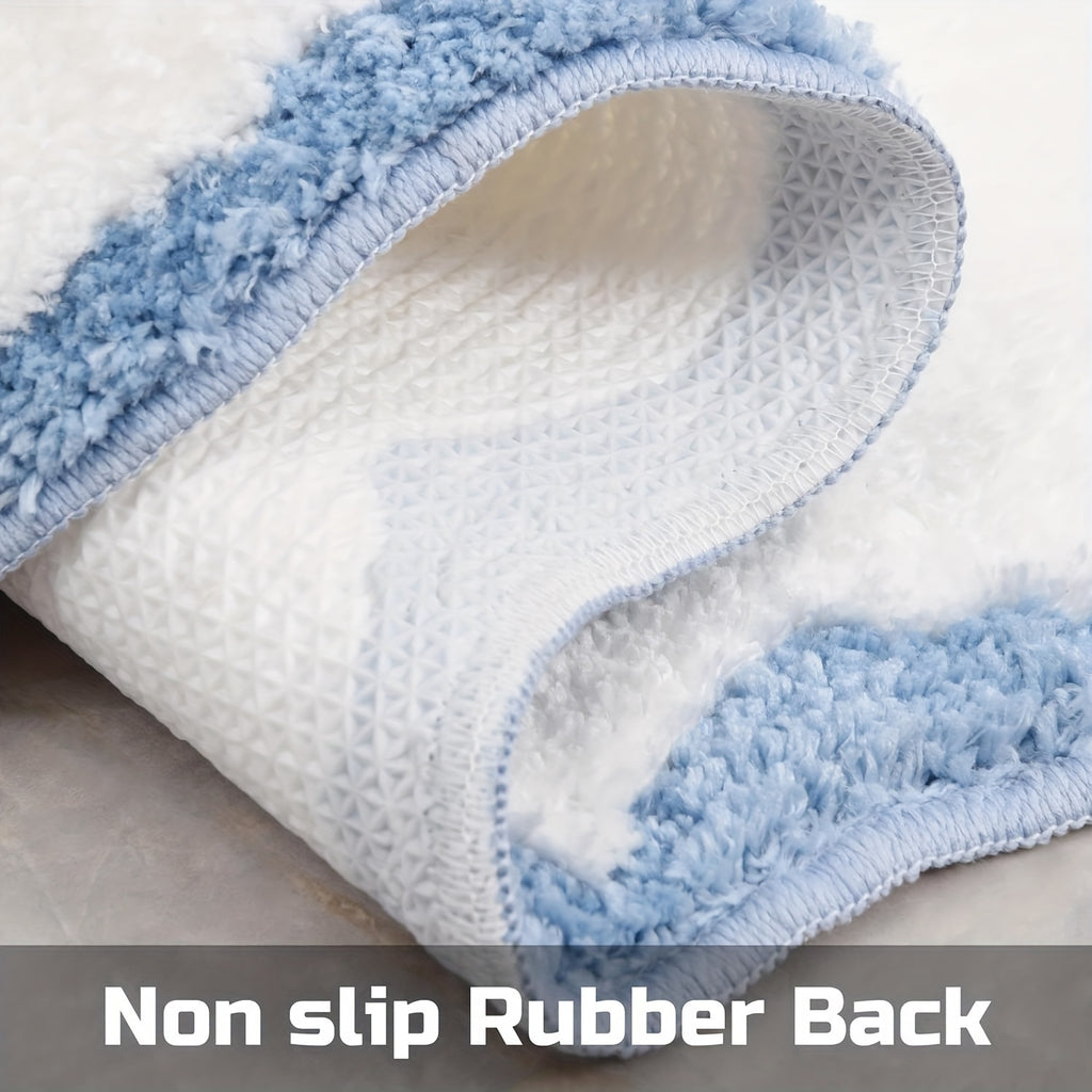 Machine Washable Tufted Oblong Bath Rug with Non-Slip TPR Backing, Polyester Ultra Absorbent Soft Comfort Bath Mat, Ideal for Bathroom, Bathtub, And Bedroom Doorway - Modern Pattern Design, Fluffy Plush Winter Decor Decoration