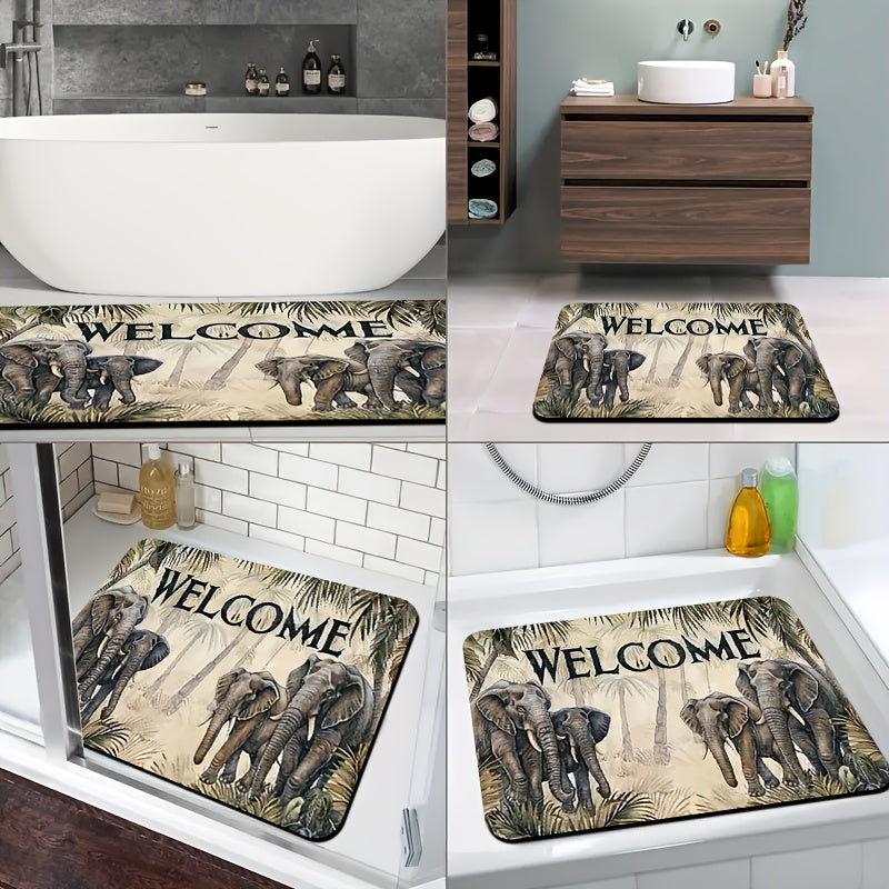 1pc Diatomite Bath Mat, Welcome to the Jungle World Print Design, Quick-Dry Non-Slip Absorbent Floor Mat, Soft and Comfortable, Suitable for Bathroom, Shower Room, Laundry Room, Bedroom, Door Mat, RV Bathroom, Bathroom, Non Slip Bathtub Mat, Bath Matts