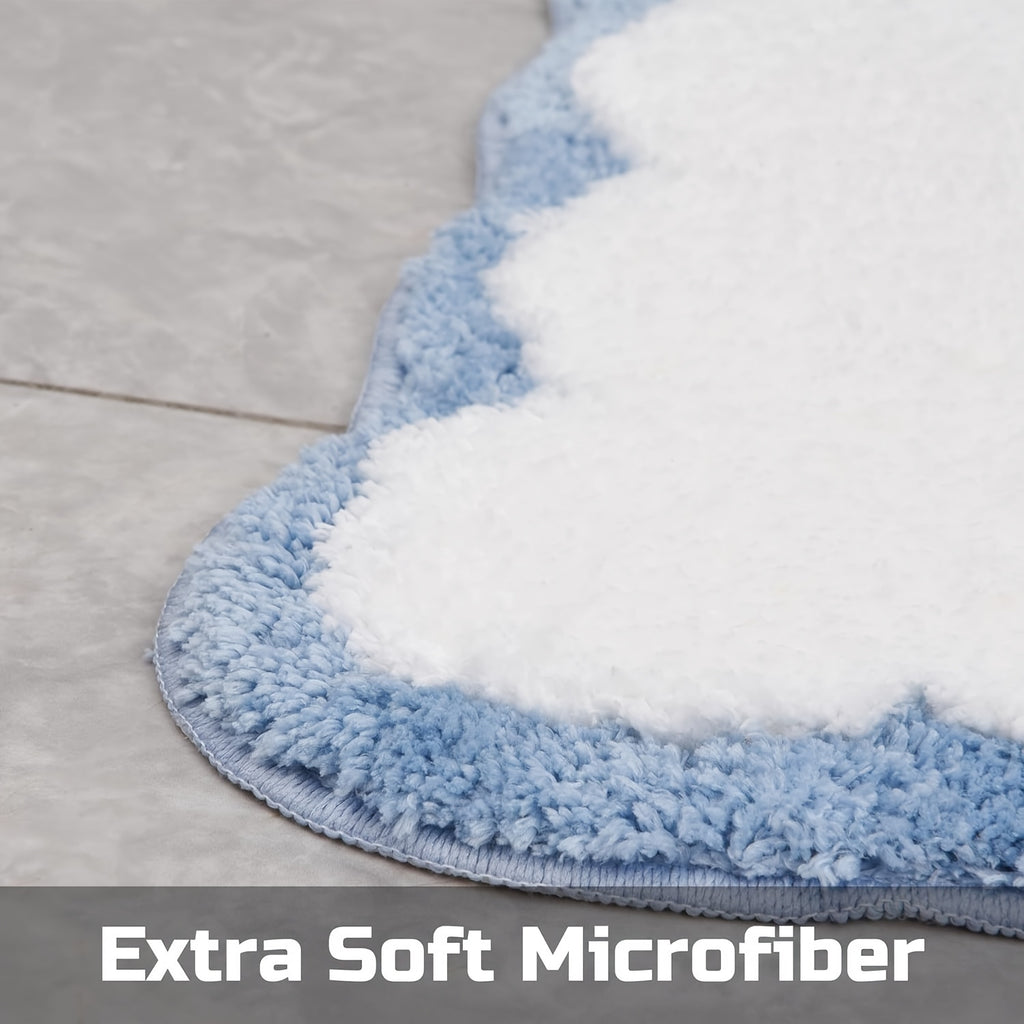 Machine Washable Tufted Oblong Bath Rug with Non-Slip TPR Backing, Polyester Ultra Absorbent Soft Comfort Bath Mat, Ideal for Bathroom, Bathtub, And Bedroom Doorway - Modern Pattern Design, Fluffy Plush Winter Decor Decoration