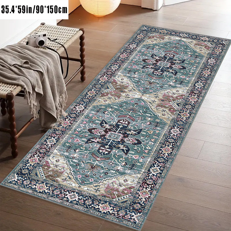 1pc Vintage Bohemian European Long Carpet, Easter Holiday Decoration, Living Room Printed Long Carpet, Outdoor Entrance Door Mat, Living Room Bedroom Bathroom Kitchen Long Non-slip Absorbent Floor Mat, Table Side Mat Foot Mat, Outdoor Decoration Courtyard