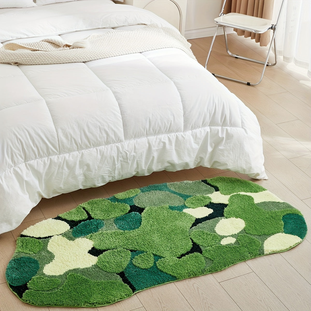 [Machine Washable Moss-Shaped Rug] Ultra-Soft Plush Moss-Shaped Bath Mat with Non-Slip TPR Backing - Super Absorbent Polyester, Machine Washable Rectangular Rug for Bathroom Decor