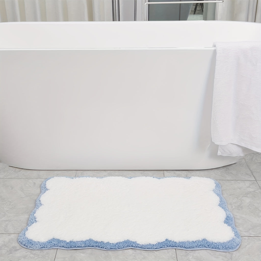 Machine Washable Tufted Oblong Bath Rug with Non-Slip TPR Backing, Polyester Ultra Absorbent Soft Comfort Bath Mat, Ideal for Bathroom, Bathtub, And Bedroom Doorway - Modern Pattern Design, Fluffy Plush Winter Decor Decoration