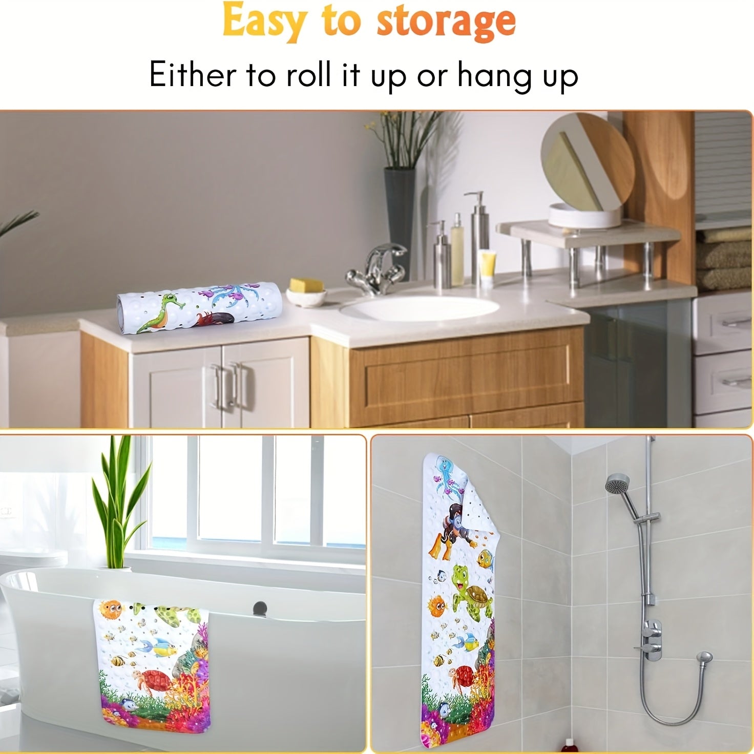 1pc Extra Long 16x40 Inch Non-Slip Bathtub Mat with Vibrant Underwater Sea Turtle & Coral Reef Design, Machine Washable PVC Shower Mat with Suction Cups, Massage Bubbles for Bathroom Safety & Decor, Bath Mats for Bathroom, Home Decor, Playful Pattern,