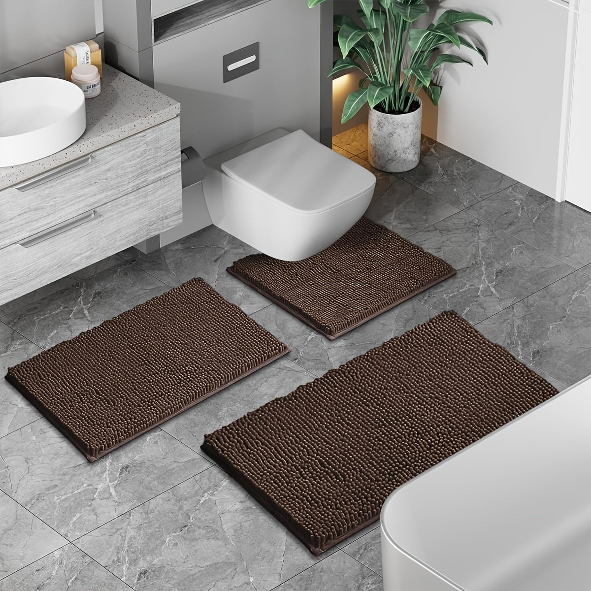 3pcs, Nordic Style 3pcs Bathroom Floor Mat, Simple and Fashionable, Enhance the Bathroom Style, Add a Gentle Color to the Bathroom, Super Absorbent 3pcs Bathroom Floor Mat, Quick Dry, Anti-slip and Easy to Clean 3pcs Bathroom Floor Mat, Solve the Bathroom