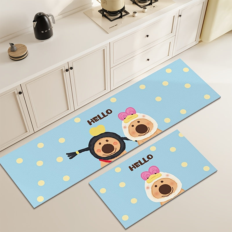 Diatomic Mud Cartoon Bear Kitchen Mats Home Long Strip Water-absorbing and Oil-absorbing Two-piece Floor Mats Bathroom Anti-slip Quick-drying Mats