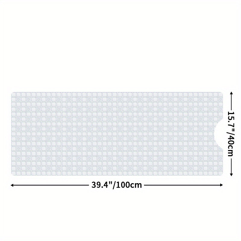 [Non-Slip Bath] DEXI Extra Long Non-Slip Bath Tub Mat - 15.7" x 39.4" Gray PVC with Suction Cups & Drain Holes, Machine Washable - Ideal for a Safer, More Comfortable Shower Experience