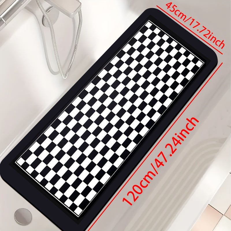 1pc Diatomaceous Earth Bathroom Non-Slip Mat, Black and White Checkered Pattern Print Design, Quick-Dry, Absorbent Floor Mat, Soft and Comfortable, Suitable for Bathrooms, Showers, Laundry Rooms, Bedroom, Door Mats, Kitchen Floor Mats, RV Bathrooms