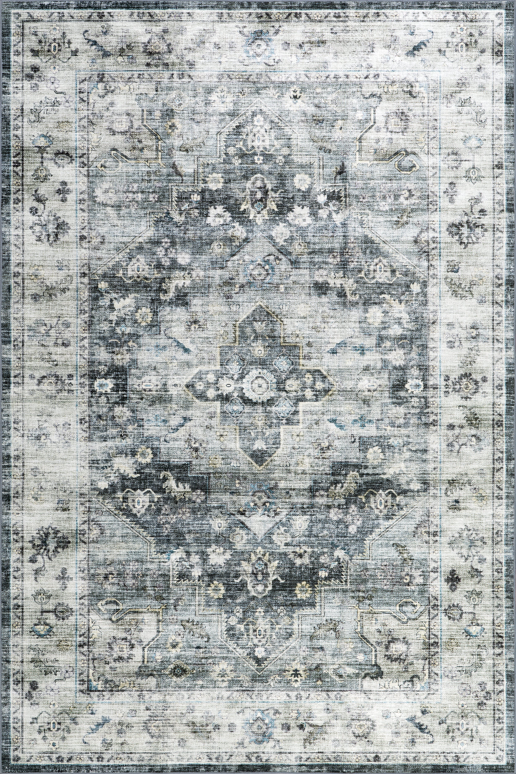 Kairi Medallion Spill Proof Washable Rug | Slate Blue