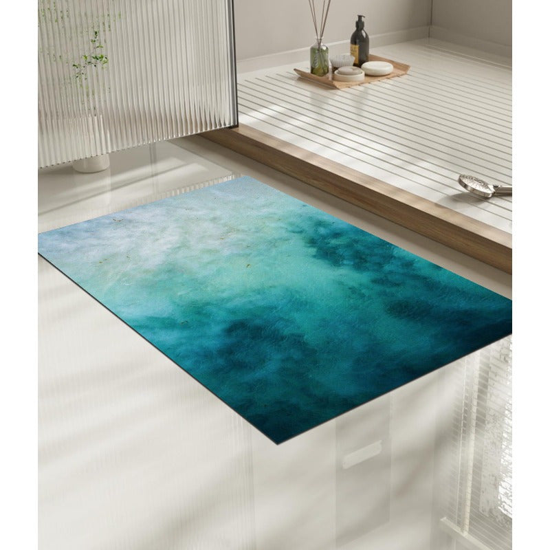 1pc Bath Mat - Super Absorbent Non-Slip Bathroom, Quick-Dry Floor Mat with Oceanic Turquoise Green Design for Bathroom, Kitchen, Laundry, Bedroom - Machine Washable & Easy Clean Home Decor, Durable Rubber Backing