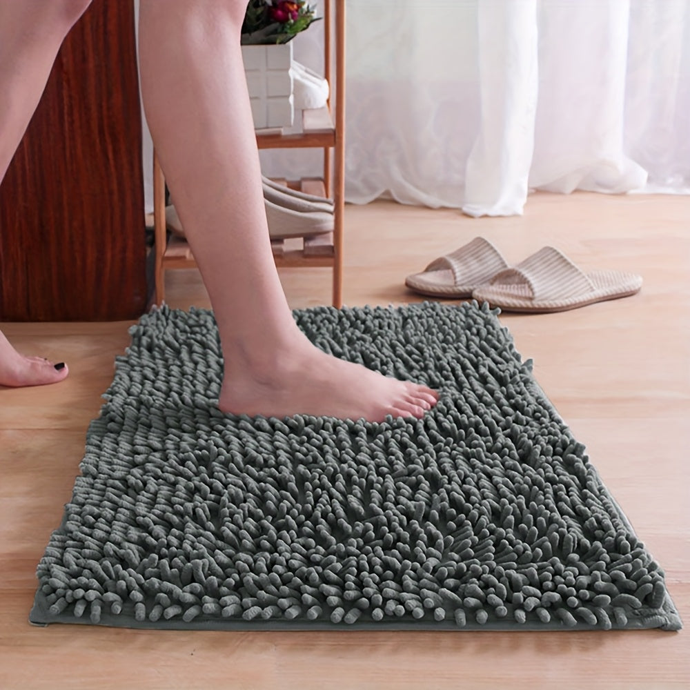 2pcs Chenille Bath Mat - U-Shaped, Rectangular, Absorbent, Non-Slip, Fluffy Plush Carpet for Bathroom Decoration