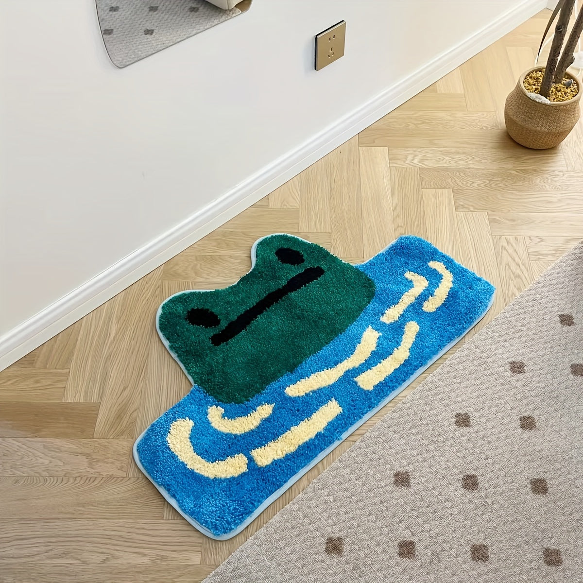 Plush Frog-Shaped Bath Mat - Thick, Non-Slip & Absorbent Carpet for Bedroom, Living Room & Bathroom Decor, Fluffy Plush Winter Decor Decoration