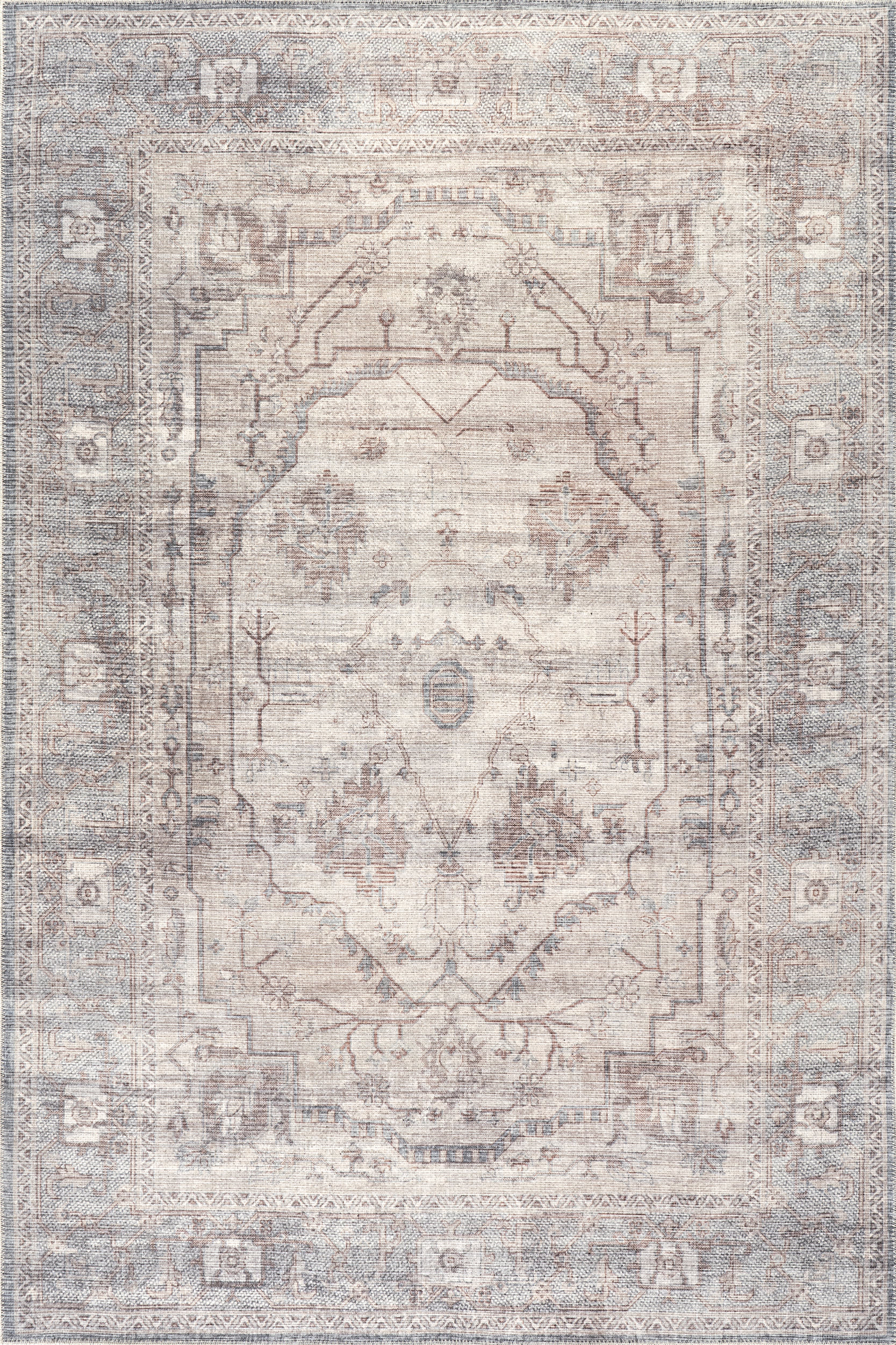 Tabby Medallion Washable Rug | Beige