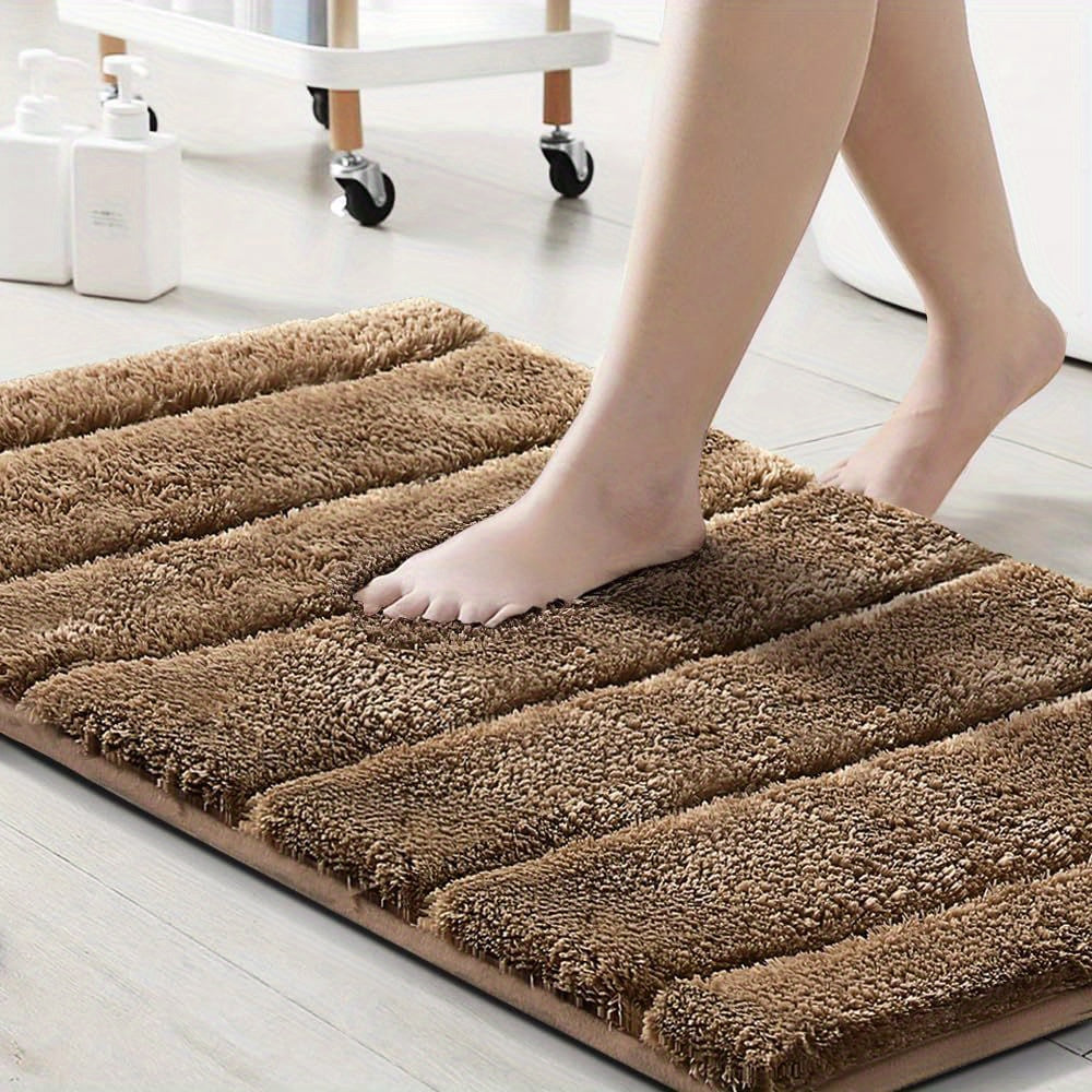 2pcs Bathroom Rugs Thick Velvet Bath Rug Super Shaggy Soft Non-Slip Water Absorbent Striped Bath Mat Quick Dry Washable Fluffy Plush Bathroom Floor Rugs for Shower PRINCEDECO