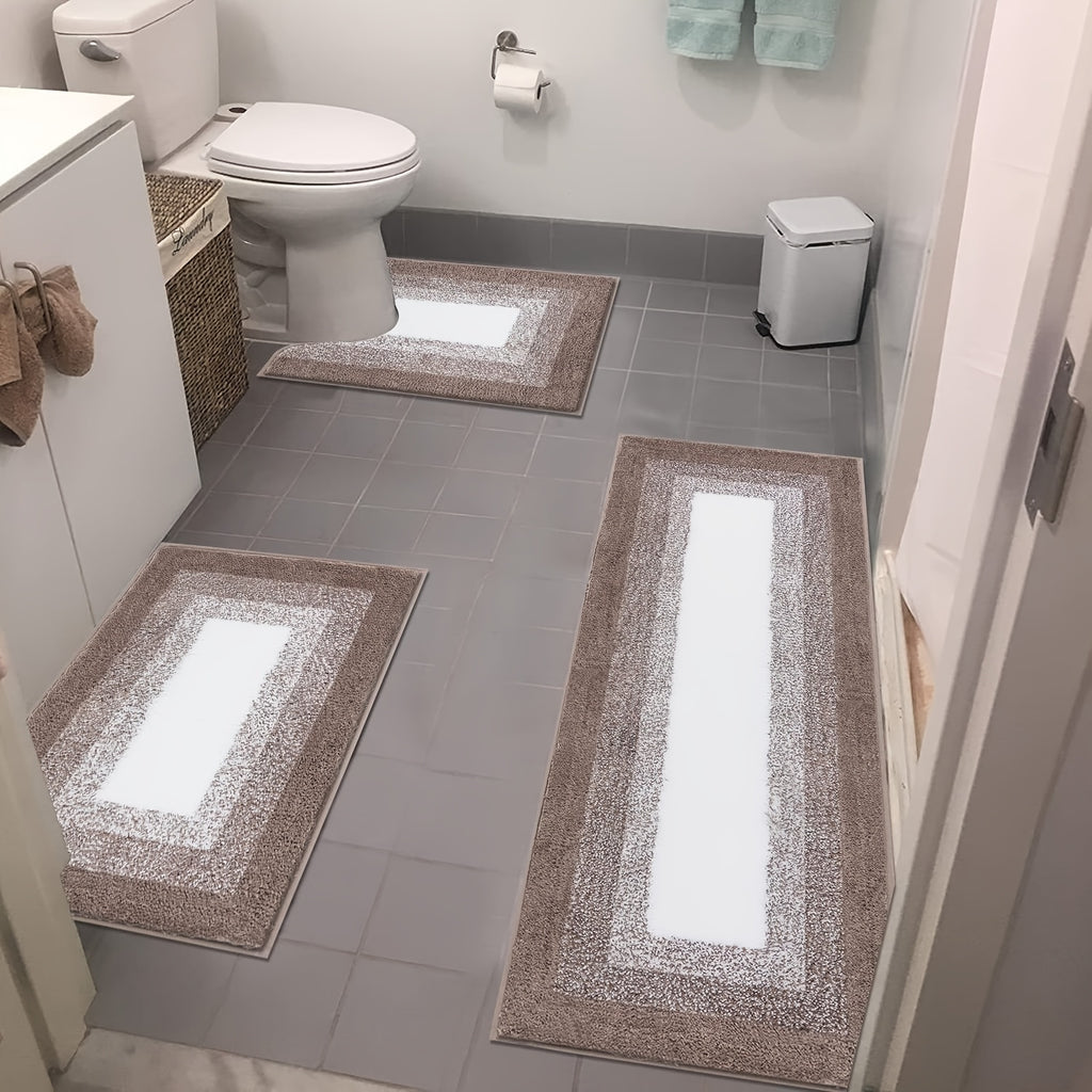 Soft Comfortable Bathroom Rugs Sets 3pcs, Plush Shaggy Bath Rugs for Bathroom Anti-Slip, Absorbent Microfiber Bathroom Mat Home Decor with U-Shaped Contour Toilet Mat for Bathroom Tub, Shower