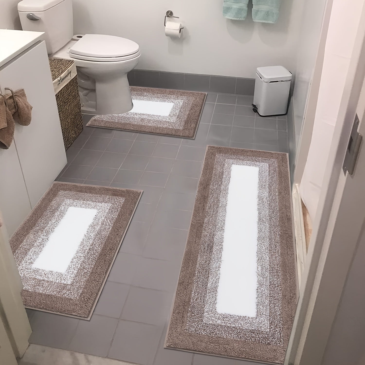 Soft Comfortable Bathroom Rugs Sets 3pcs, Plush Shaggy Bath Rugs for Bathroom Anti-Slip, Absorbent Microfiber Bathroom Mat Home Decor with U-Shaped Contour Toilet Mat for Bathroom Tub, Shower