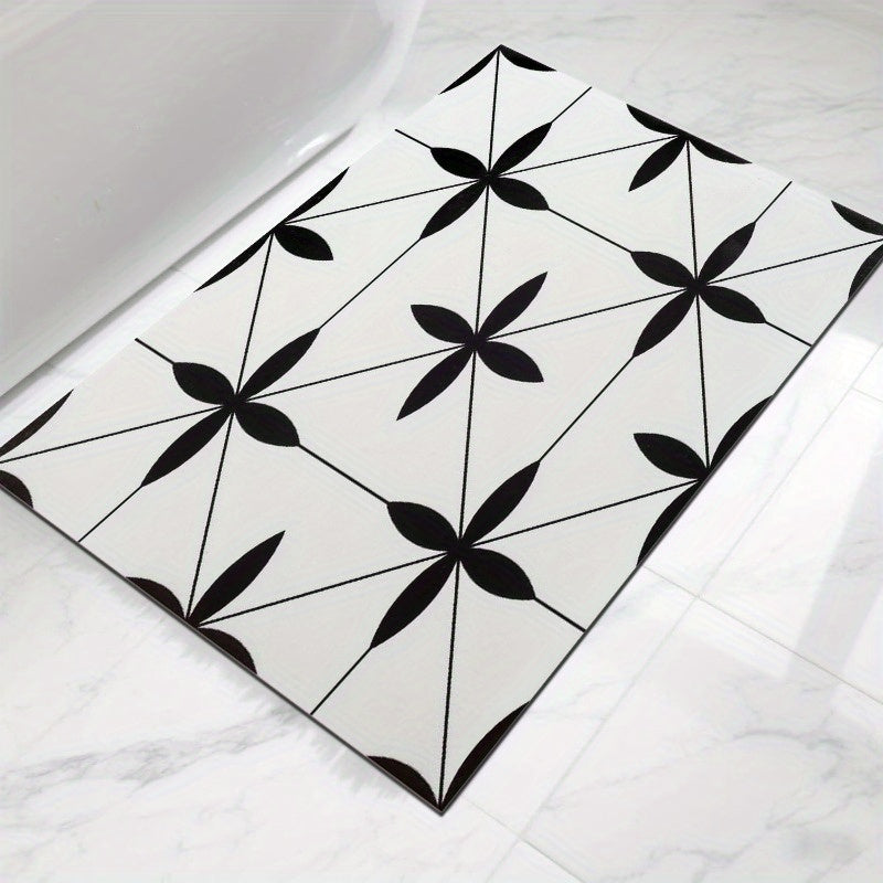 1pc Black & White Geometric Pattern Non-Slip Bath Mat - Super Absorbent, Easy to Clean, Durable Rubber Backing, Perfect for Bathroom, Kitchen, Bedroom, and Laundry Room Decor, Bathroom Mat