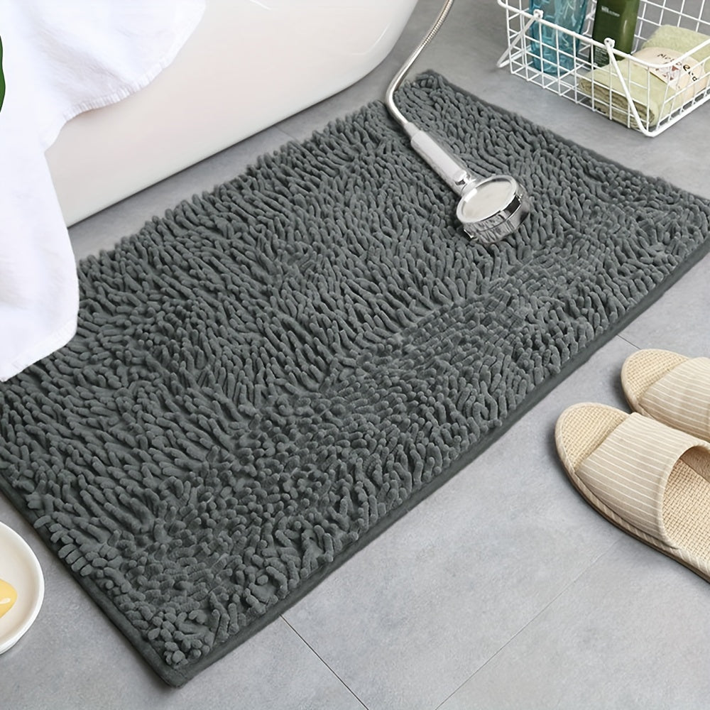 2pcs Chenille Bath Mat - U-Shaped, Rectangular, Absorbent, Non-Slip, Fluffy Plush Carpet for Bathroom Decoration