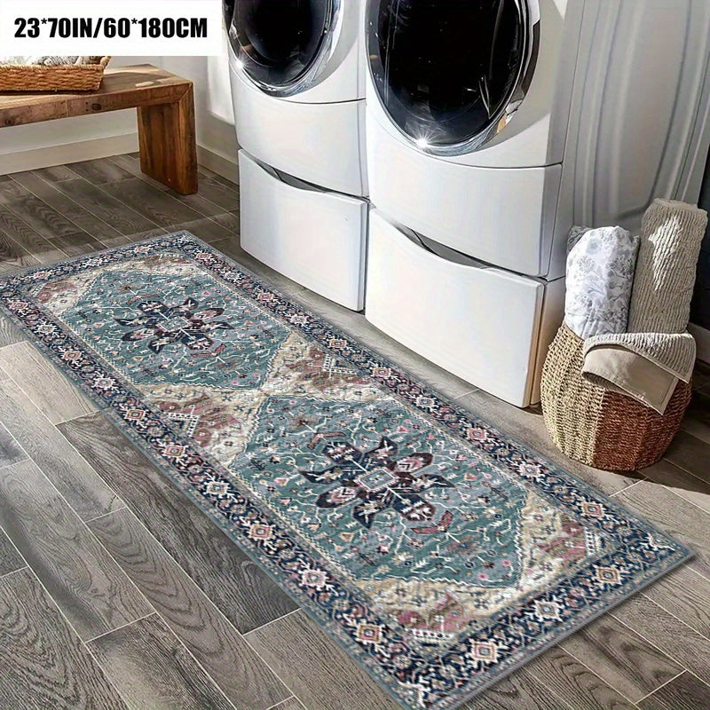 1pc Vintage Bohemian European Long Carpet, Easter Holiday Decoration, Living Room Printed Long Carpet, Outdoor Entrance Door Mat, Living Room Bedroom Bathroom Kitchen Long Non-slip Absorbent Floor Mat, Table Side Mat Foot Mat, Outdoor Decoration Courtyard
