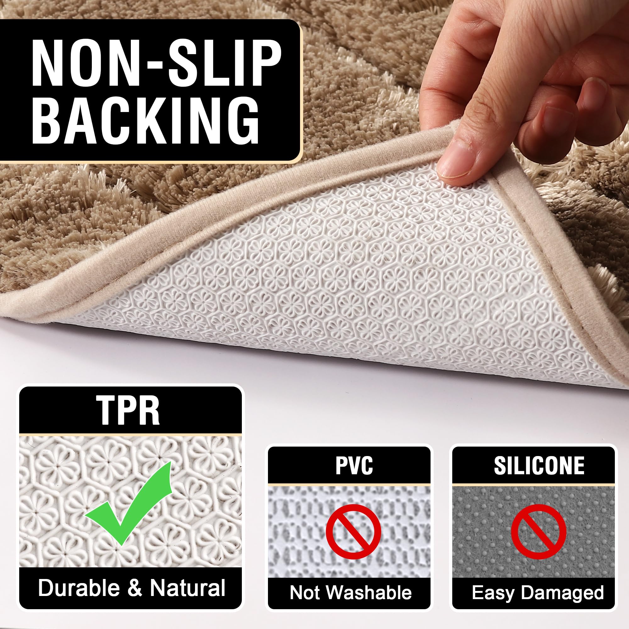 2pcs Bathroom Rugs Thick Velvet Bath Rug Super Shaggy Soft Non-Slip Water Absorbent Striped Bath Mat Quick Dry Washable Fluffy Plush Bathroom Floor Rugs for Shower PRINCEDECO