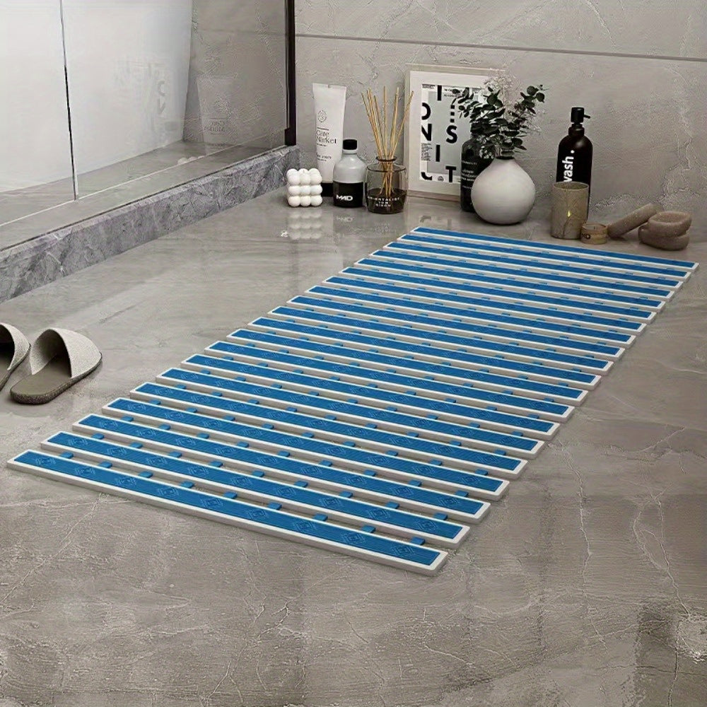 Bathroom TPE Bamboo Board Bath Mat - Non-Slip Shower Mat with Striped Design, 0.39inch Thick Rubber Backing, 4400gsm Durable Bathroom Floor Mat for Safety & Easy Cleaning, Bathroom Mat, Safety Shower Mat, Modern Bathroom Decor, Nonslip Backing