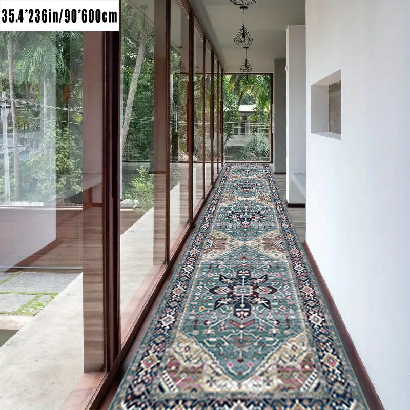 1pc Vintage Bohemian European Long Carpet, Easter Holiday Decoration, Living Room Printed Long Carpet, Outdoor Entrance Door Mat, Living Room Bedroom Bathroom Kitchen Long Non-slip Absorbent Floor Mat, Table Side Mat Foot Mat, Outdoor Decoration Courtyard