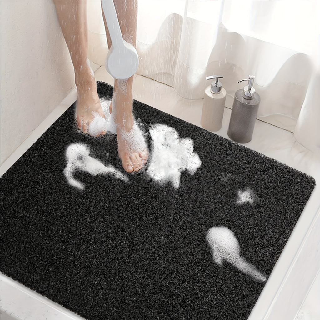 One Black Bathroom Anti-Slip Shower Mat, Multi-Size, Can Be Freely Cut, with a Grid-Lined Non-Slip Bottom, Equipped with Drainage Holes, Quick-Drying Bathroom Shower Mat, Soft PVC Loofah Bath Mat Anti-Slip, Suitable for Walk-In Showers And Kitchens,