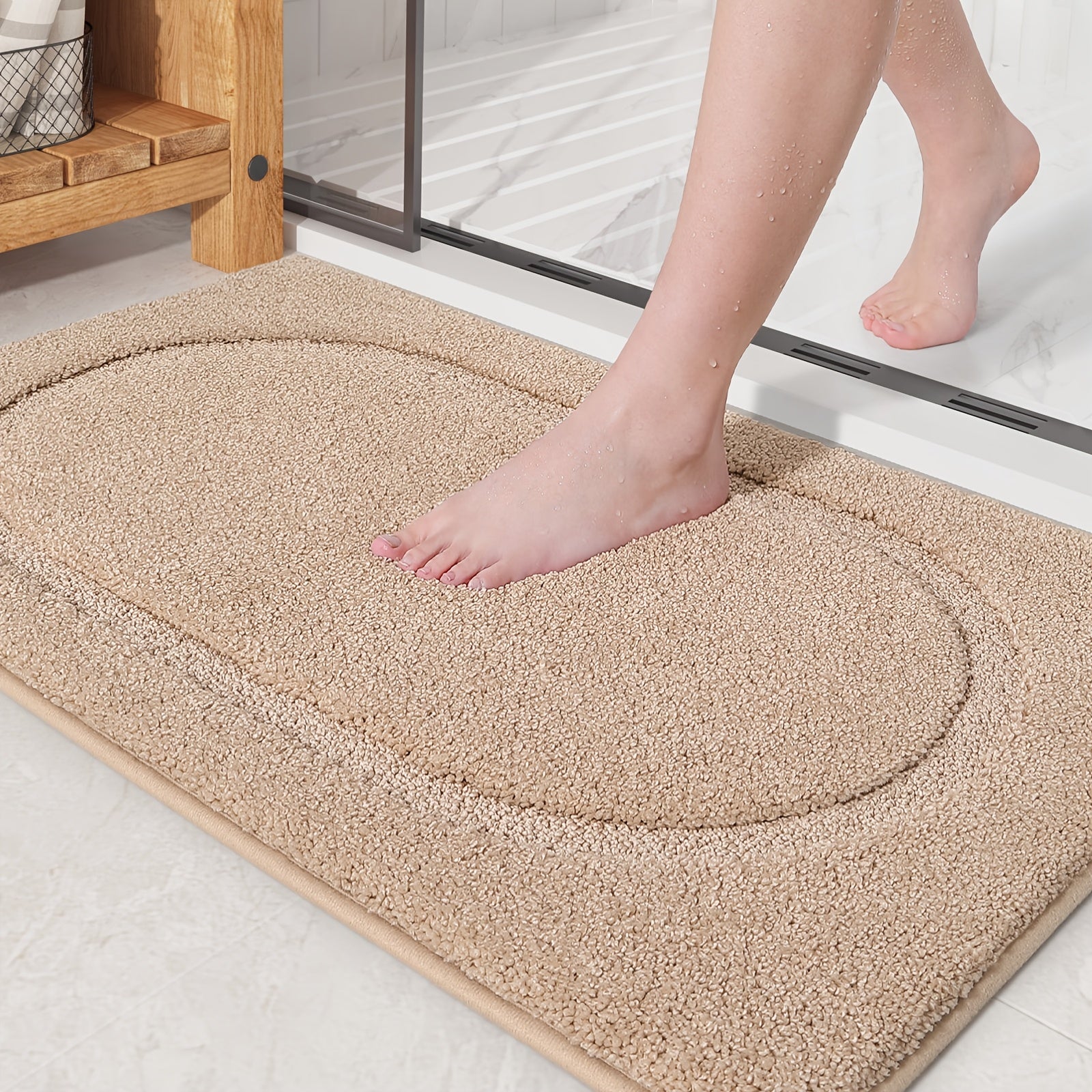 1pc, Bathroom Rug Mat, Soft And Absorbent Premium Bath Rug, Washable Non-Slip Bath Mat For Bathroom Floor, Tub, Shower Room And Entryway - Plush Rectangular Floor Mat